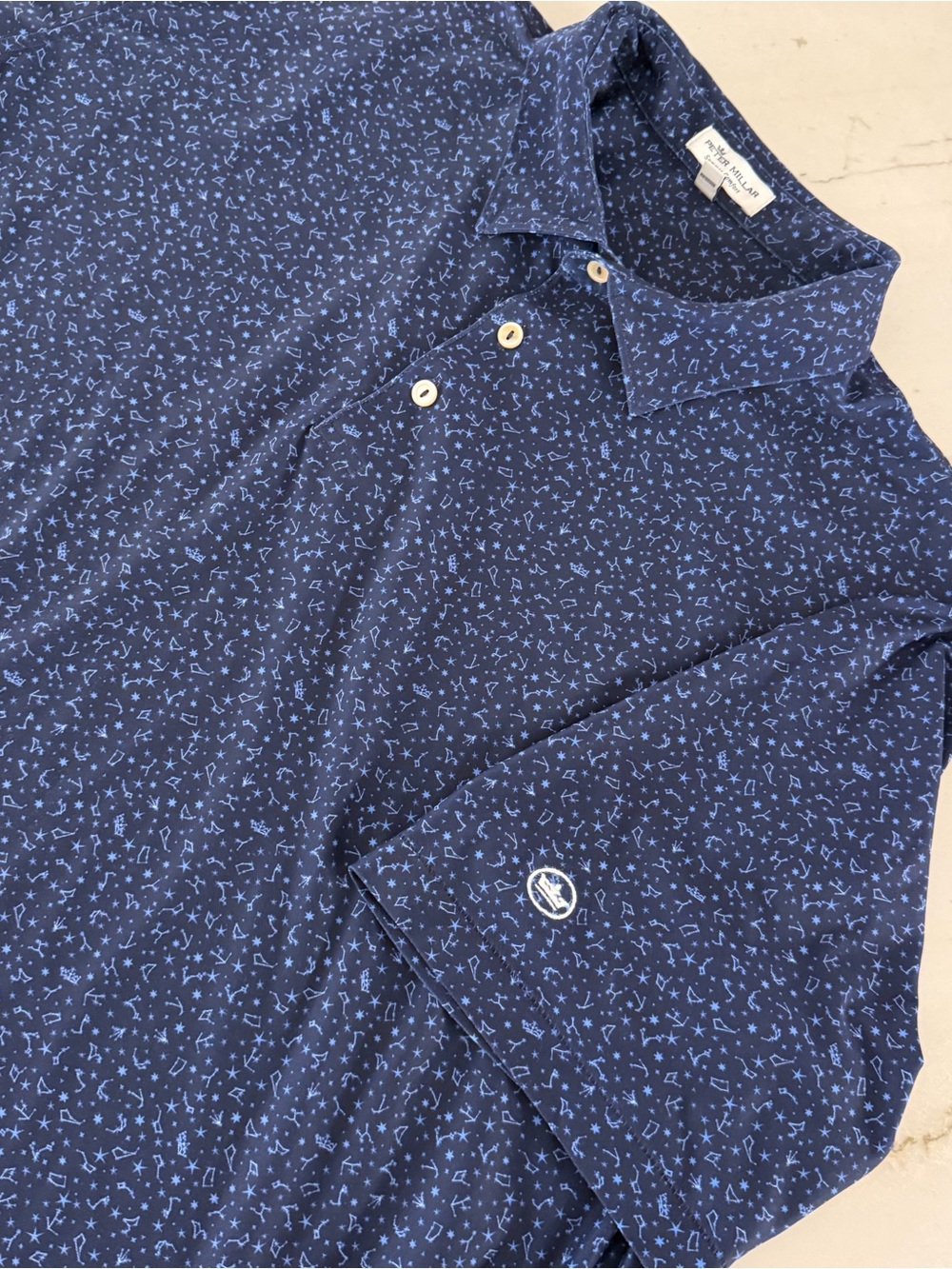 Peter Millar Polo Shirt Mens XXL Blue Constellation All Over Summer Comfort Golf